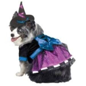 Dog Witch Costume XS/TP With Hat & Bow Outfit 100% Polyester Purple Black Blue S